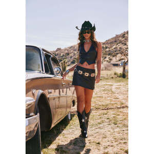 12th Tribe Moxie Black Micro Mini Faux Leather Skirt Size L